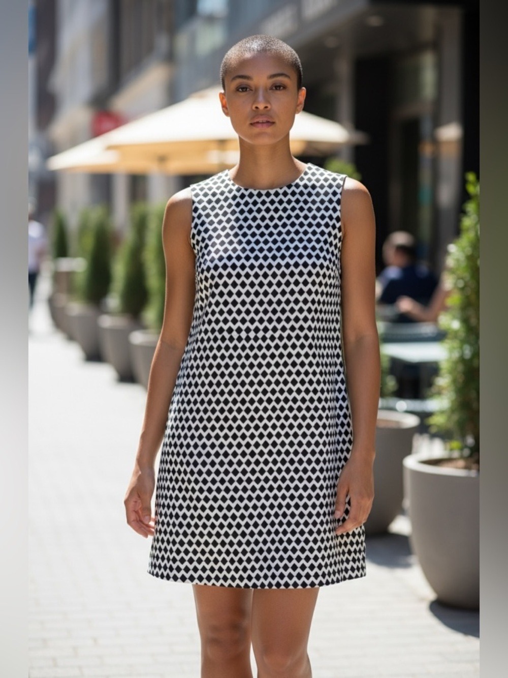 Theory NWT Adraya Pitch Cotton Black & White Geometric Sleeveless Shift Dress 6